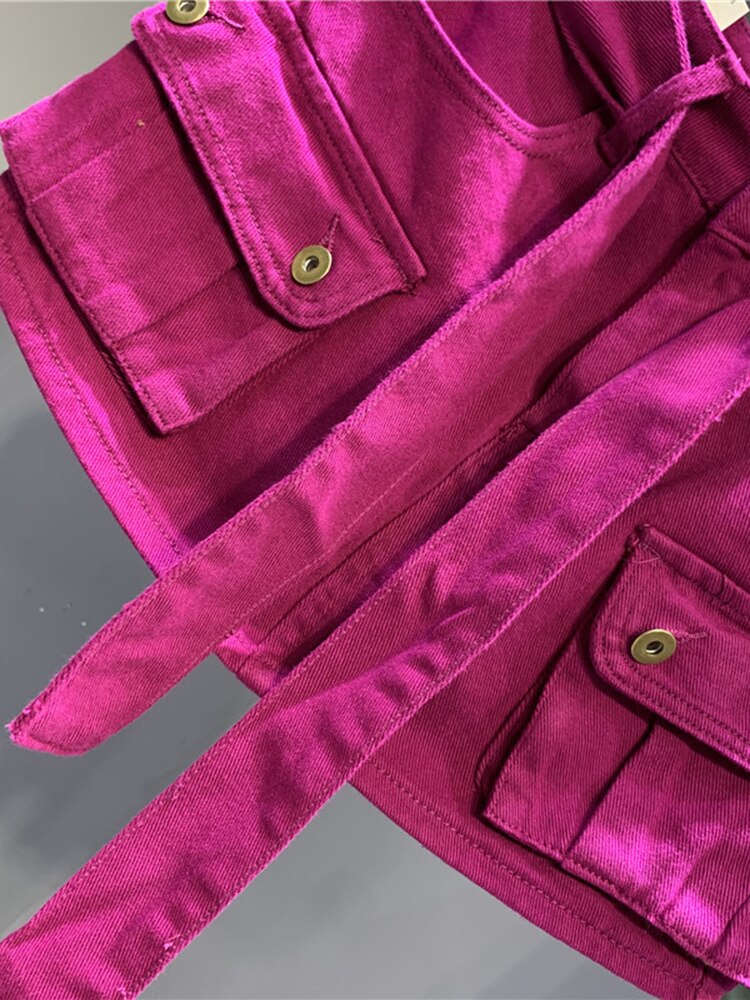 DEAT Fashion Belt Bandage Denim Mini Skirt Women Patchwork Pocket Cargo Wrap Hip Skirts Female Trend 2023 Spring New 11XX01119