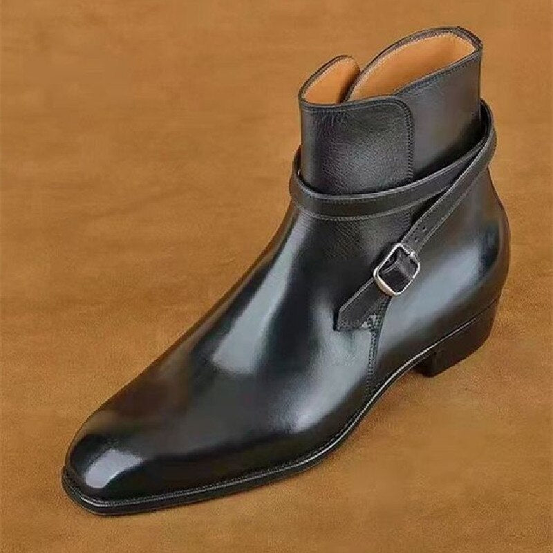 New In Black Buckle Strap Boots for Men Square Toe Ankle Boots for Men with Free Shipping Zapatos De Seguridad Hombre Men Boots