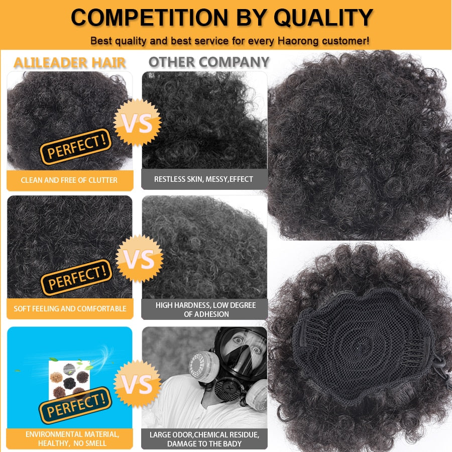 Alileader Synthetic New Kinky Hair Bun Claw Clip Ponytail Hair Extensions Drawsting Short Ponytail Fluffy Afro Short Hair Buns