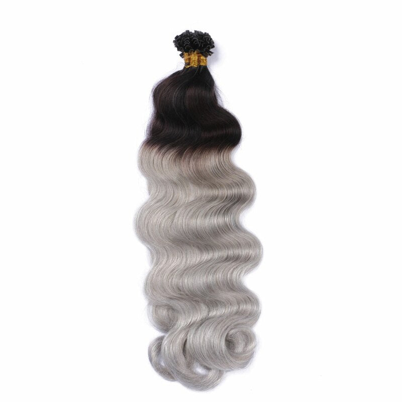 Ombre U Tip Human Hair Extension 28'' Silky Straight T1B/Silver Pre Bonded Keratin Nail Fusion Hair Extensions Virgin Hair 1g/1s