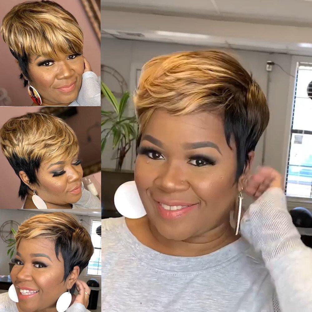 Fashion Short Kinky Curly Wig for Black Women Blonde To Black Synthetic Afro Curly Wig Natural As Real Hair Cosplay Party Peruca