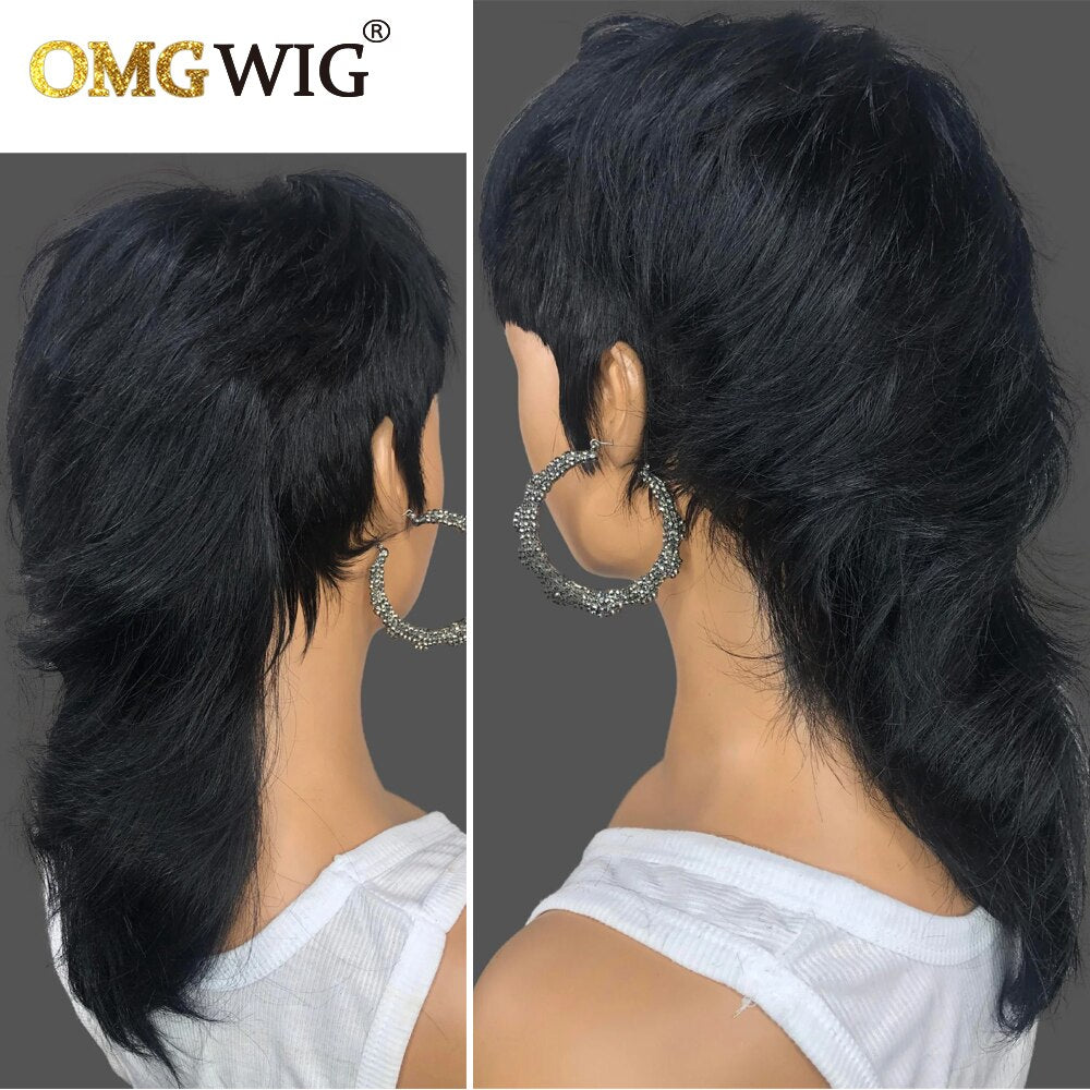 Model Length Full Machine Made Wig With Bangs Indian Virgin Human Hair Wigs For Black Women Dovetail Straight Glueless Remy