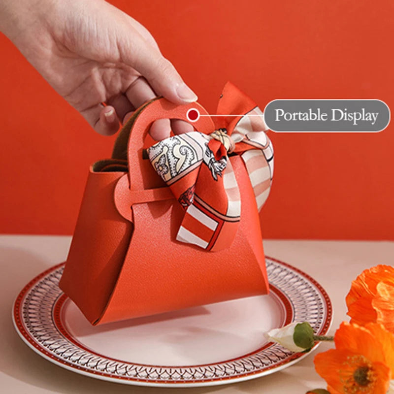 10/20PCS Leather Gift Bags Bow Ribbon Packaging Bag Wedding Favour Distributions Bags Christmas Candy Packaging Box Mini Handbag