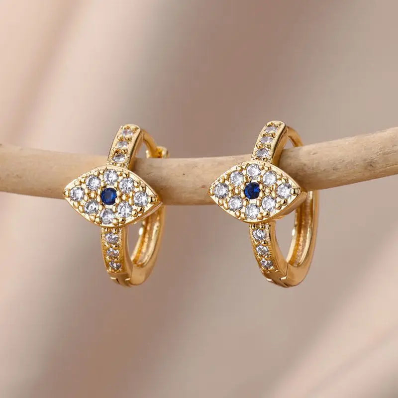Zircon Evil Eye Earrings For Women Stainless Steel Gold Plated Turkish Pendientes Hoop Piercing Earring 2023 Goth Jewelry aretes