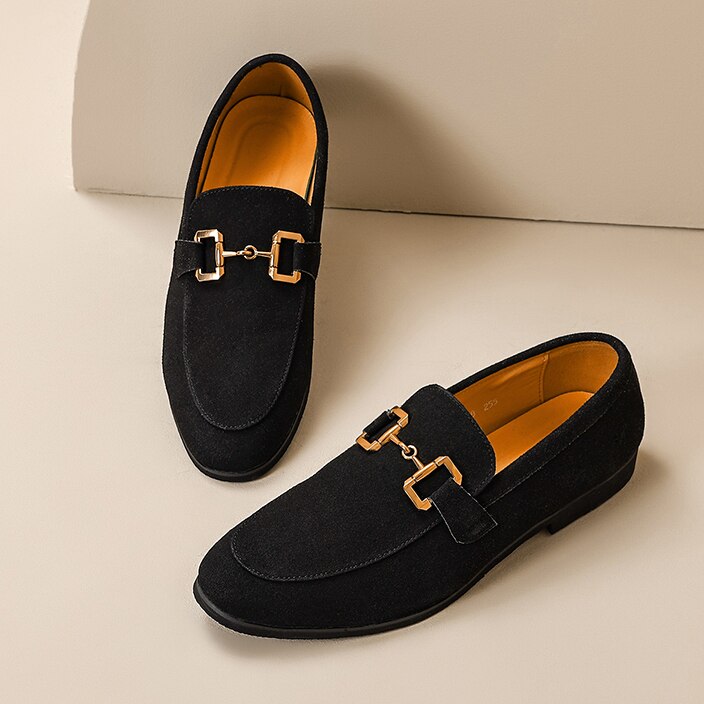 New Loafers Metal Decoration Slip-On Breathable Wedding Black Pu Leather Size 38-46 Handmade Mens Loafers Free Shipping