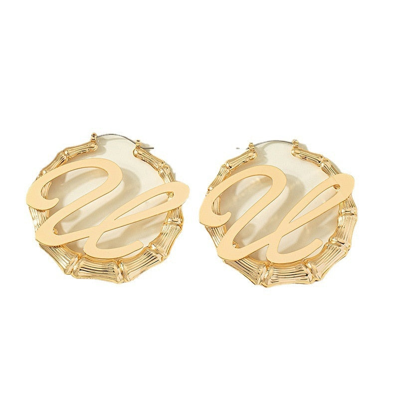 GSOLD Punk Rock A-Z Initial Bamboo Earrings For Women Party Hip-Hop Sexy Jewelry Letter Statement Large Circle Hoop Earring