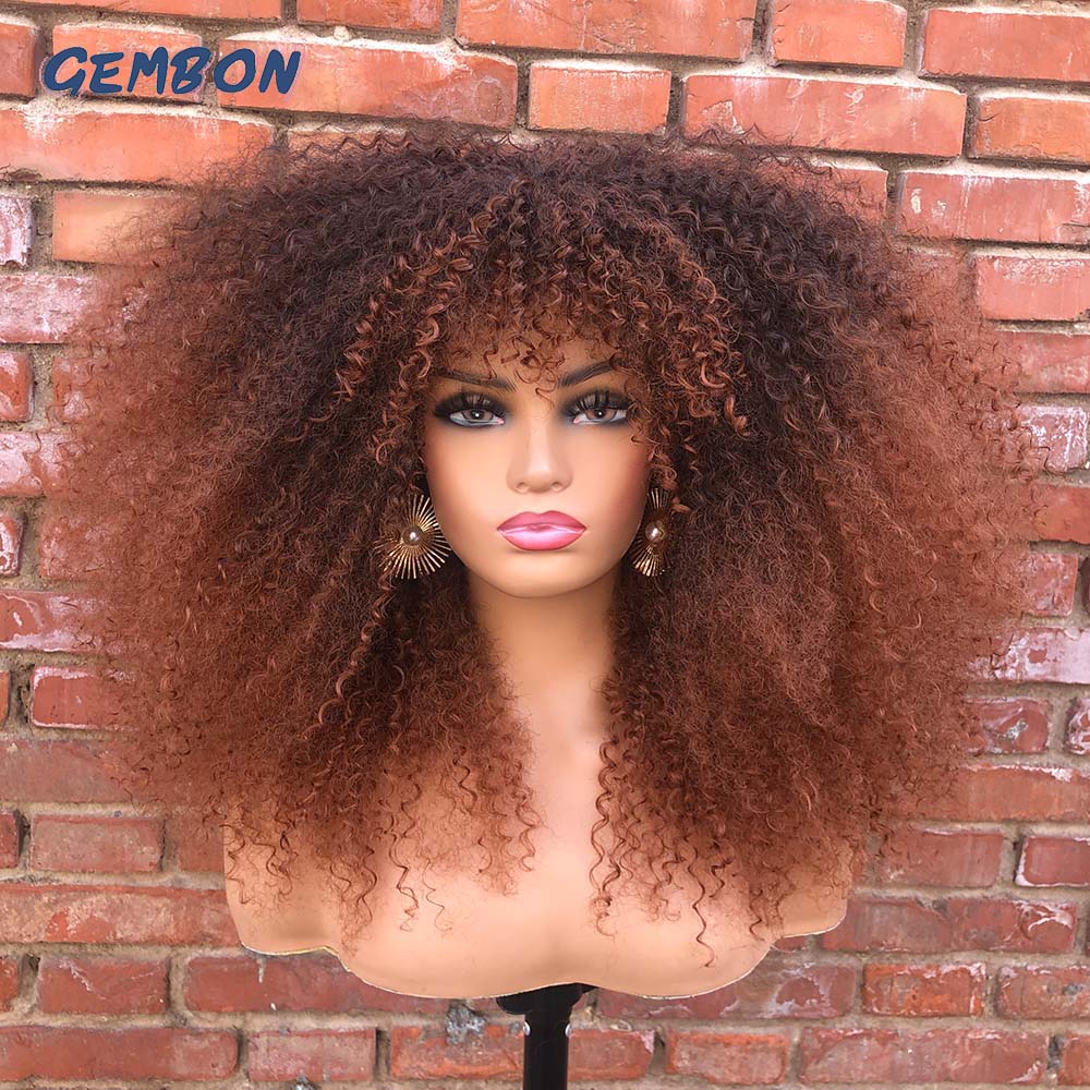 Short Hair Afro Kinky Curly Wig For Black Women Cosplay Blonde Synthetic Natural Red Wigs African Ombre HighTemperature Glueless