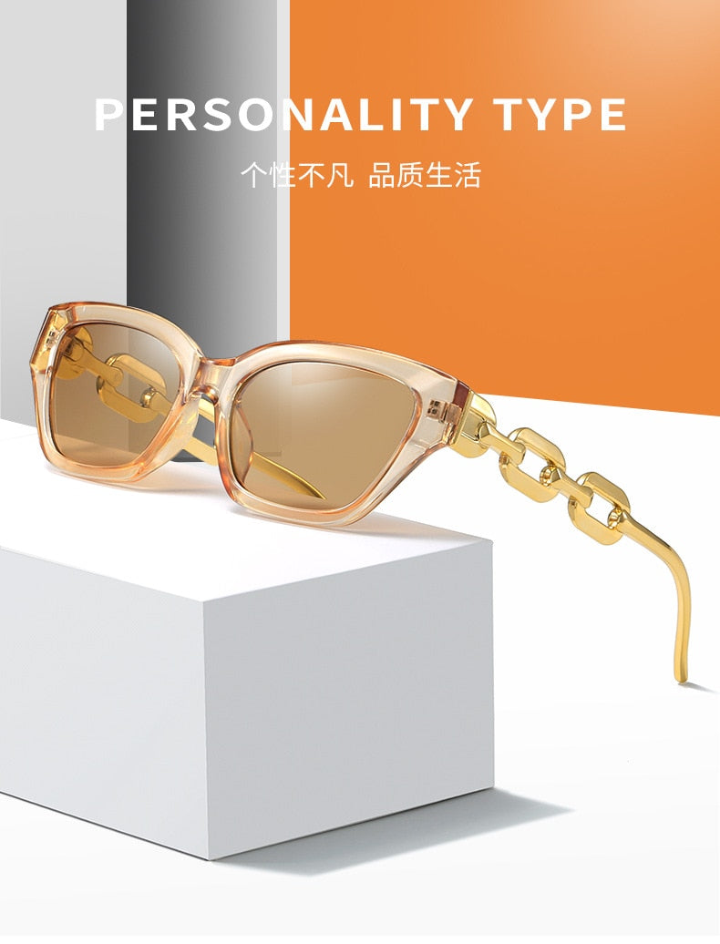 INS Vintage Cat Eye Sunglasses Women 2022 Trend New Fashion Small Metal Chain Sunglasses Elegant Eyeglasses Fashion Black Shades