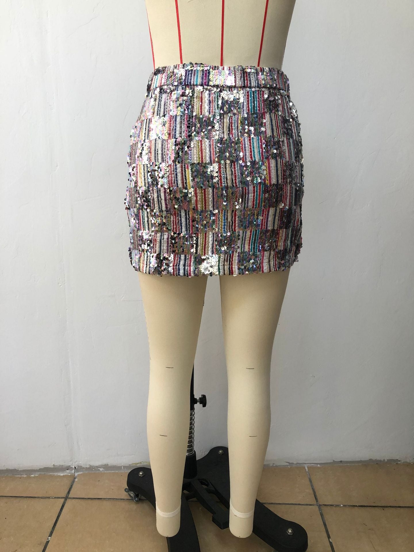 CM.YAYA Women Vintage Sequined Geometrical A-line Bodycon Midi Mini Skirt 2023 Street Party Evening Basic INS Skirts