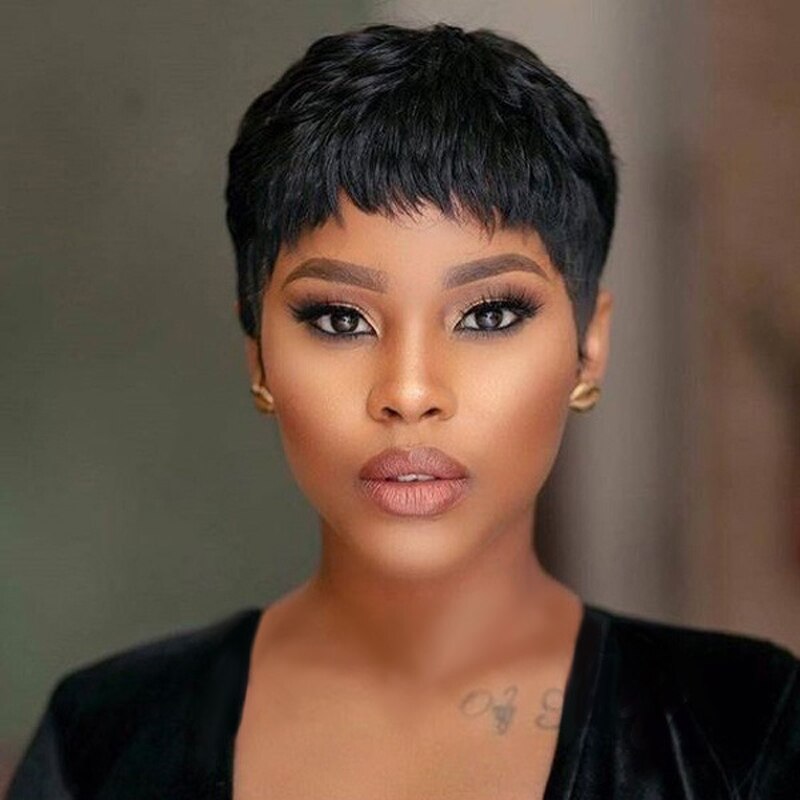 Short Afro Wig for Women Fashion Short Hair Wig Cute Boy Cut Pixie Hairstyle Heat Resistant Blonde Synthetic Wigs with Bangs