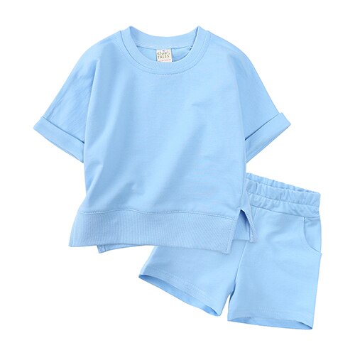 Kids Tales 2023 Summer Essential Loungewear Children's Clothing Sets Suit For Girls Short Sleeve Top+Shorts Boys Costume Outfits