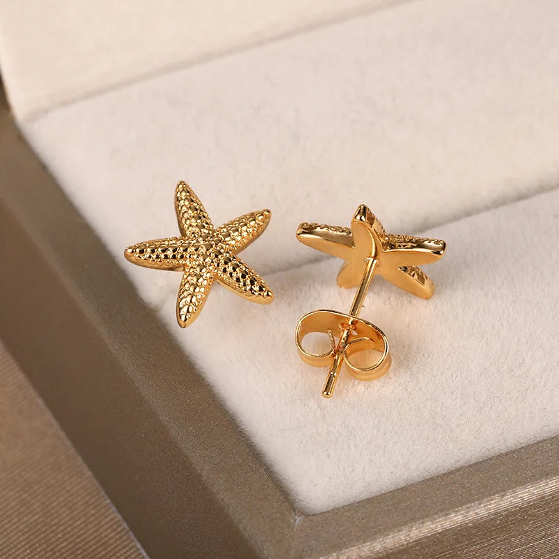 Cute Animal Starfish Stud Earrings For Women Men Unisex Silver Gold Color Minimalist Star Ear Studs Daily Party Jewelry Gifts