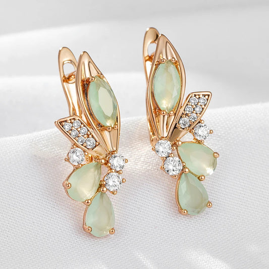 Wbmqda Luxury Green Natural Zircon Long Dangle Earring For Women 585 Rose Gold Color Trendy Crystal Flower Ear Drop Jewelry