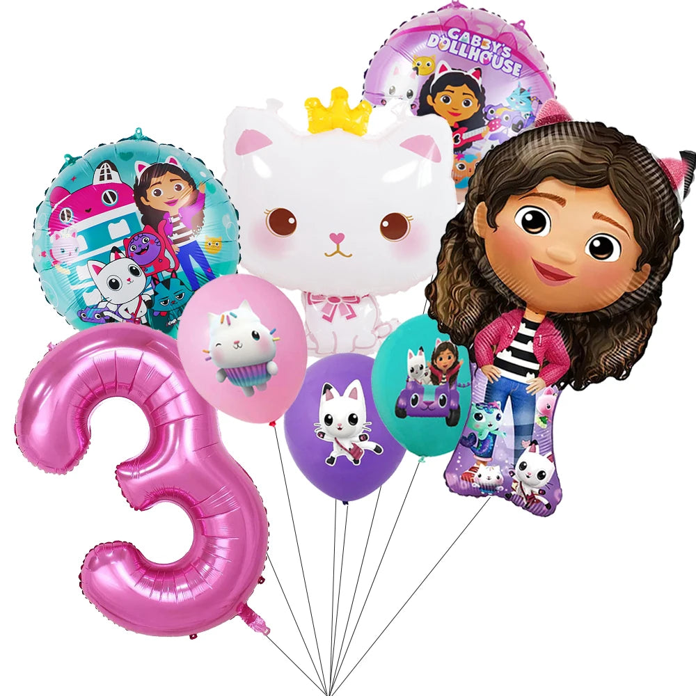 Pink Gabbys Dollhouse Cats Birthday Party Decoration Disposable Tablecloth Cup 3D Doll Balloon For Girls Baby Shower Supplies