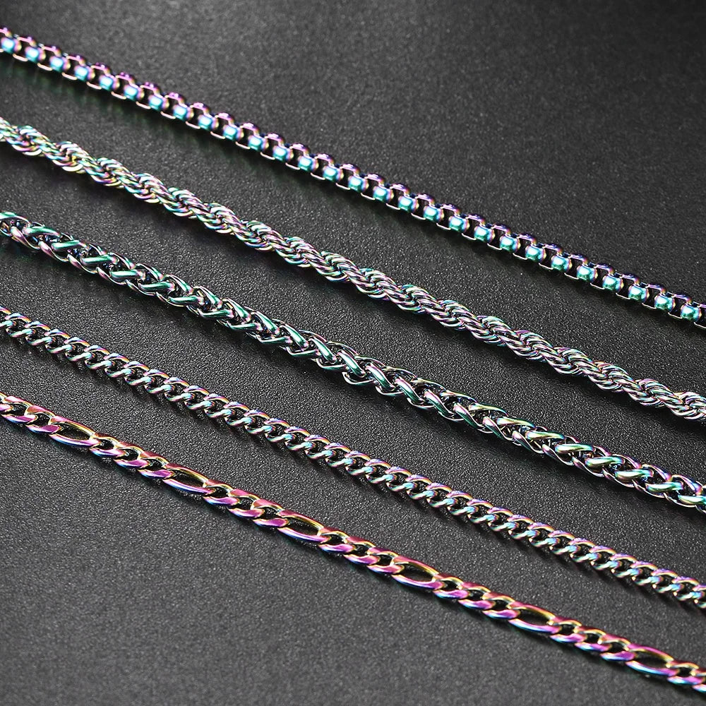Rainbow Cuban Link Chain Necklace for Women Hip Hop Punk Thick Franco Rope Figaro Chains Man Gifts 60cm Choker Neck Jewelry C021