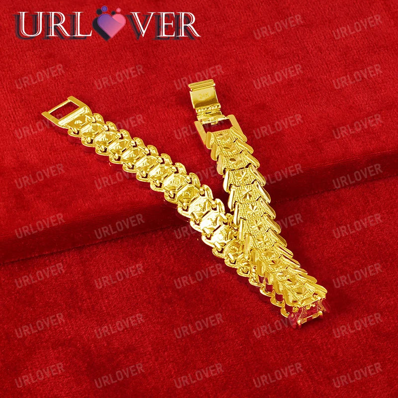 URLOVER 18K Gold Watchband/Watch Strap Bracelet For Woman Fashion Jewelry Men Hand Chain Wedding Party Birthday Bangles Gifts