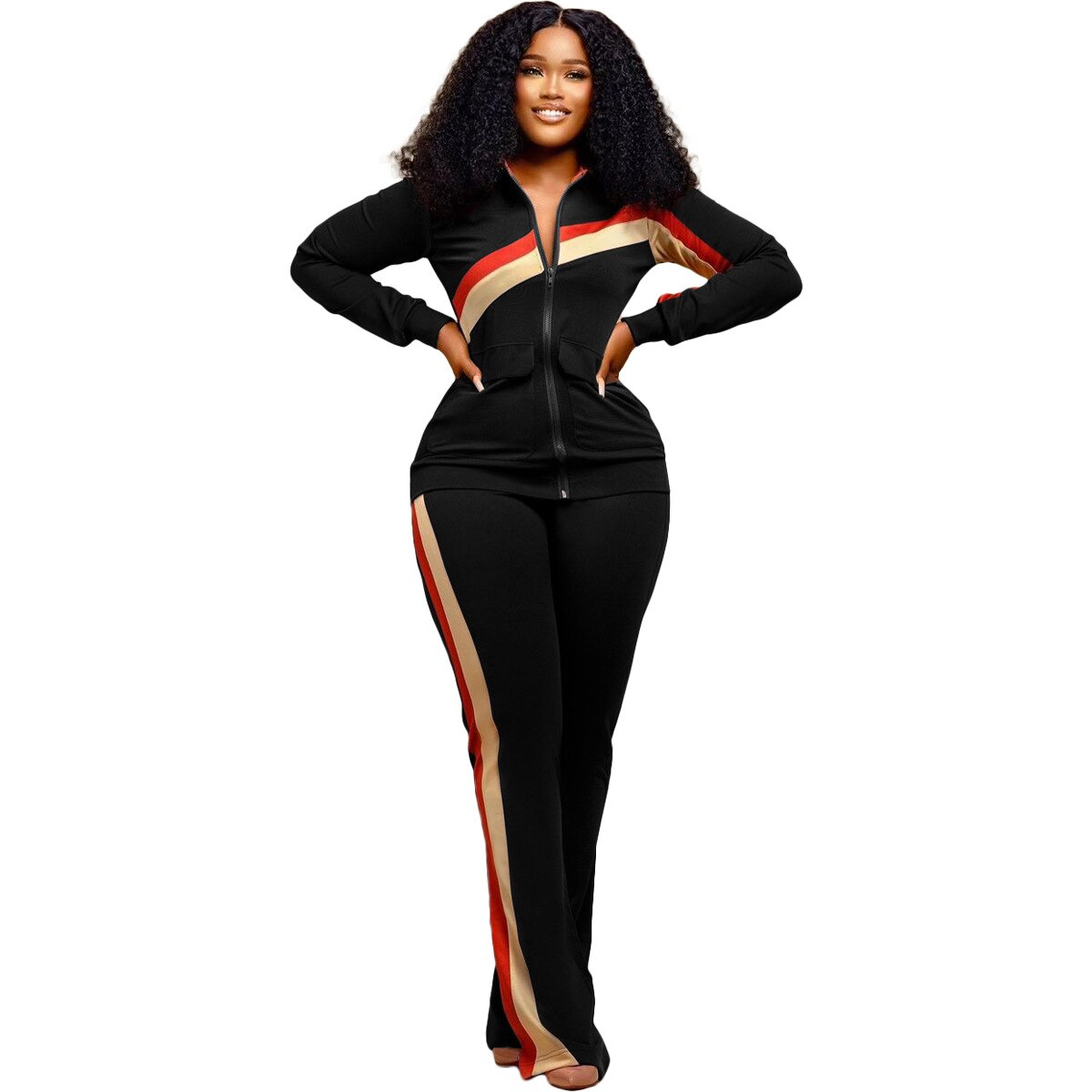 Autumn Winter Fashion Print Two Piece Set Women Casual Sports Style Zipper Top Sweatpants Two Piece Set Women