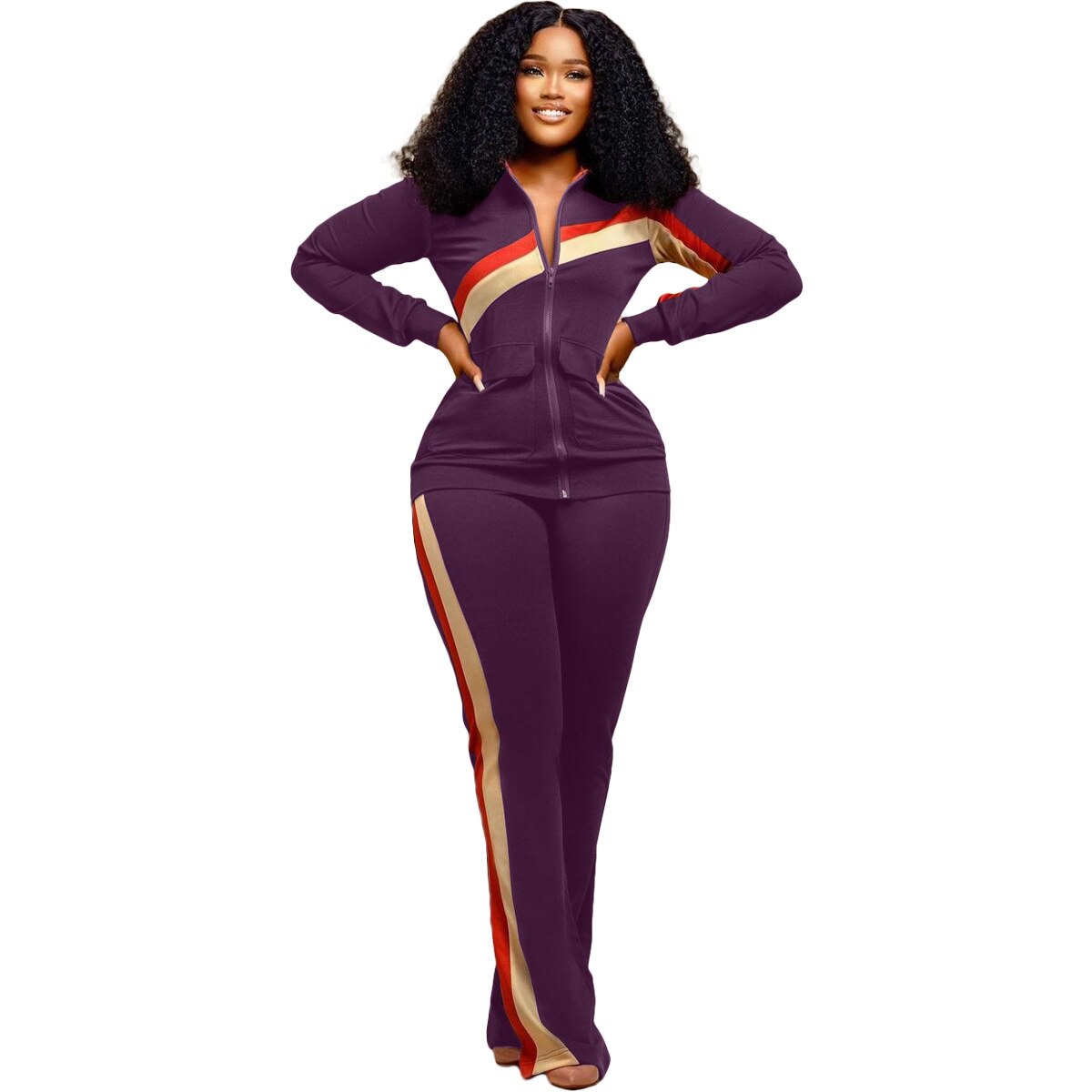 Autumn Winter Fashion Print Two Piece Set Women Casual Sports Style Zipper Top Sweatpants Two Piece Set Women