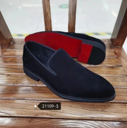 New In Red Sole Loafers for Men Flock Black Breathable Slip-On Party Shoes for Men with Free Shipping Zapatos De Hombre