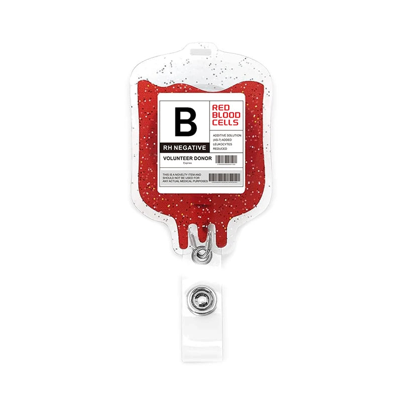Acrylic Glitter Blood Bags Organ Retractable Badge Keychain Metal Clip Nurse Name ID Card Holder For Doctor Nurse Accessories