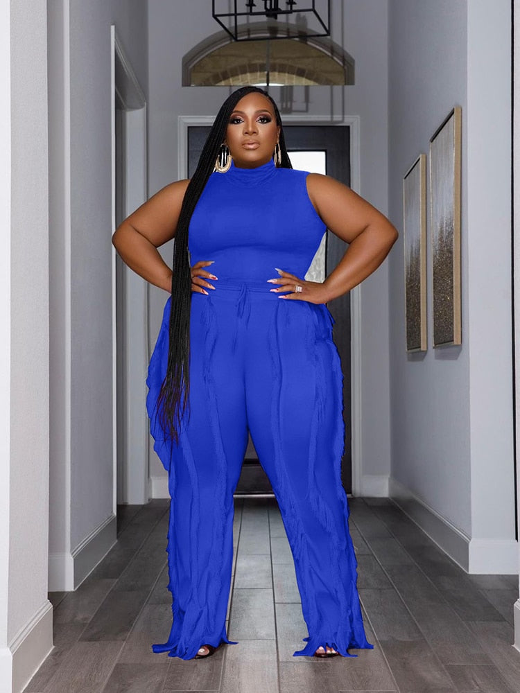 Large Size Matching Sets Ladies Sleeveless Top and Pants Tassel Womens Two Peice Sets Plus Size Summer Outfits Free Shipping
