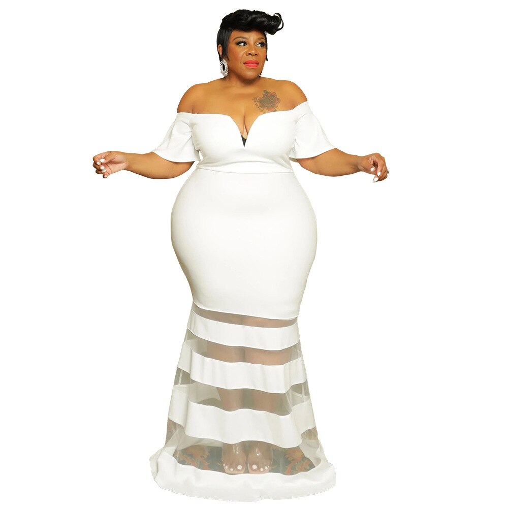 Plus Size Women Party Dresses Mesh Puff Sleeve White Dress Female Luxury Designer Cloth 2023 Spring Evening Birthday Robe