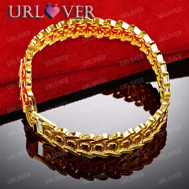URLOVER 18K Gold Watchband/Watch Strap Bracelet For Woman Fashion Jewelry Men Hand Chain Wedding Party Birthday Bangles Gifts