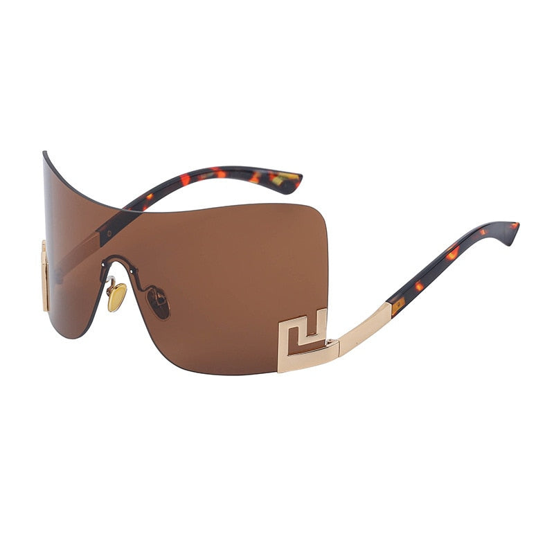 Oversized Rimless One Piece Shield Sunglasses For Women New Fashion Brand Alloy Gradient Arch Sun Glasses Men Hip Hop Eyewear