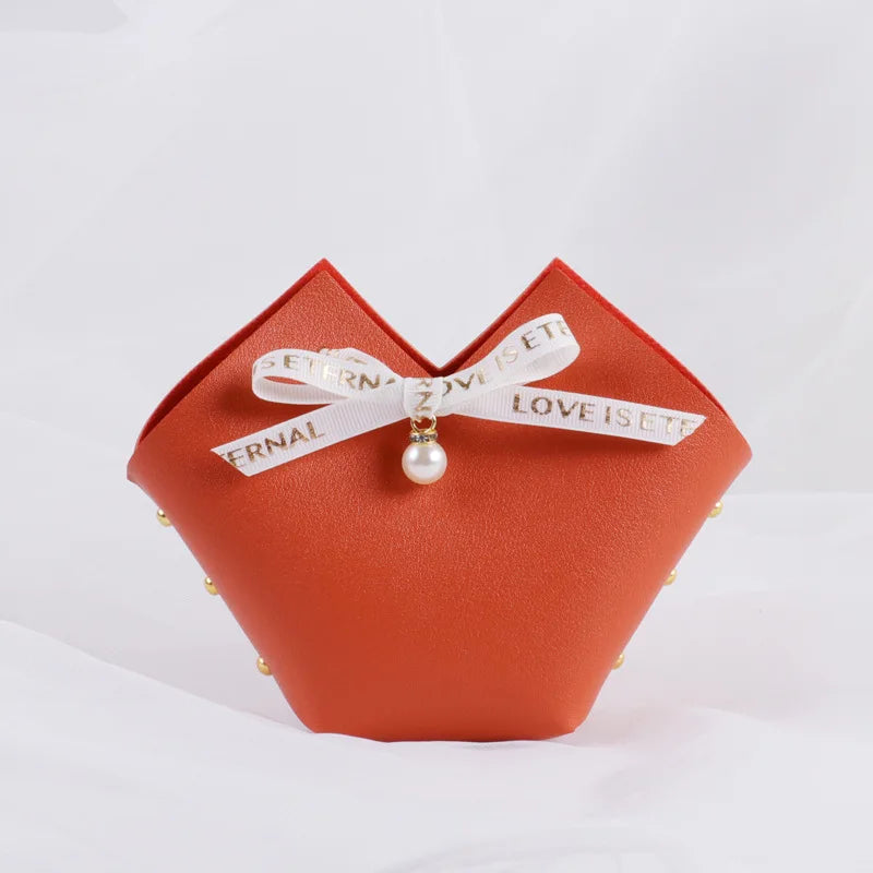 10/20PCS Leather Gift Bags Bow Ribbon Packaging Bag Wedding Favour Distributions Bags Christmas Candy Packaging Box Mini Handbag