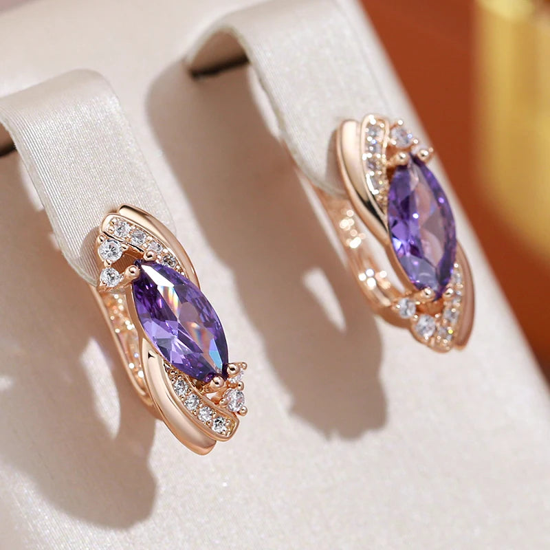 JULYDREAM Smooth Geometric Pointed Purple Zircon Drop Earrings Trendy 585 Golden Vintage Jewelry Women Fashion Accessories