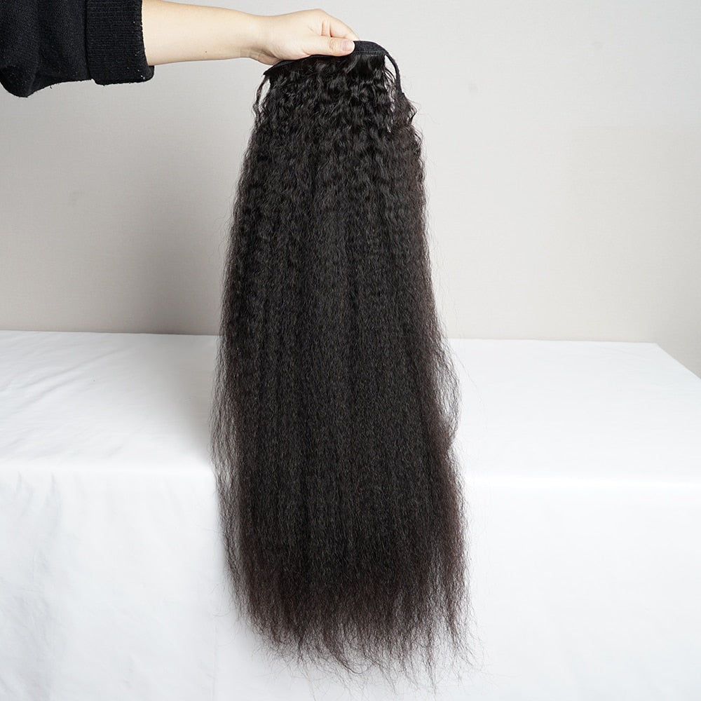Kinky Straight Ponytail Human Hair Extension 65g/100g/145g Wrap Around Clip In Ponytail Natural Black Remy Indian Yaki Hair