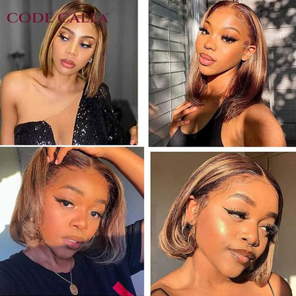 Highlight Wig Human Hair Bob Wig Straight Lace Front Wig Human Hair Brazilian Short Bob Human Hair Wigs On Sale Clearance
