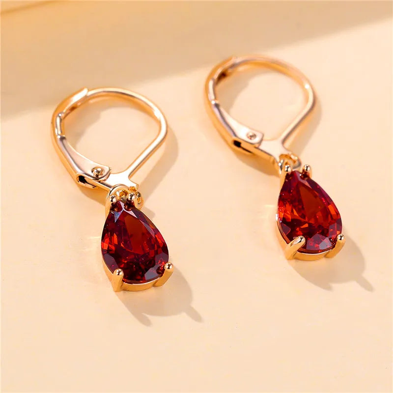 Female Crystal Red Zircon Stone Heart Dangle Earring Cute Tassel Long Wedding Jewelry For Women