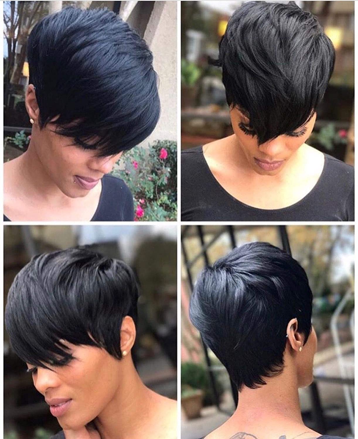 BeiSDWig Synthetic Short Haircuts for Women Natural Pixie Cut Wigs for Black/White Women Short Hair Wig with Bangs