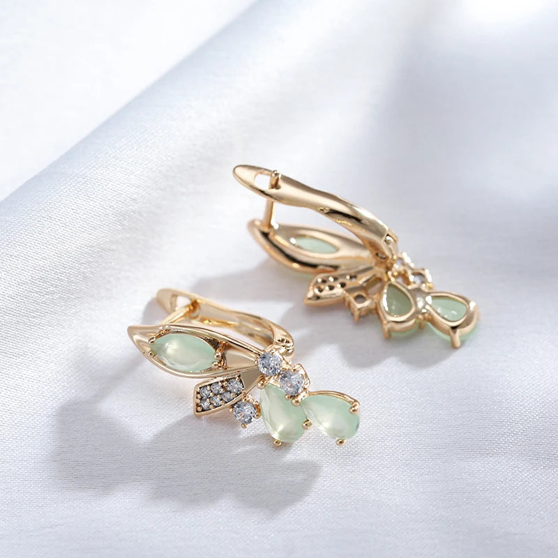 Wbmqda Luxury Green Natural Zircon Long Dangle Earring For Women 585 Rose Gold Color Trendy Crystal Flower Ear Drop Jewelry