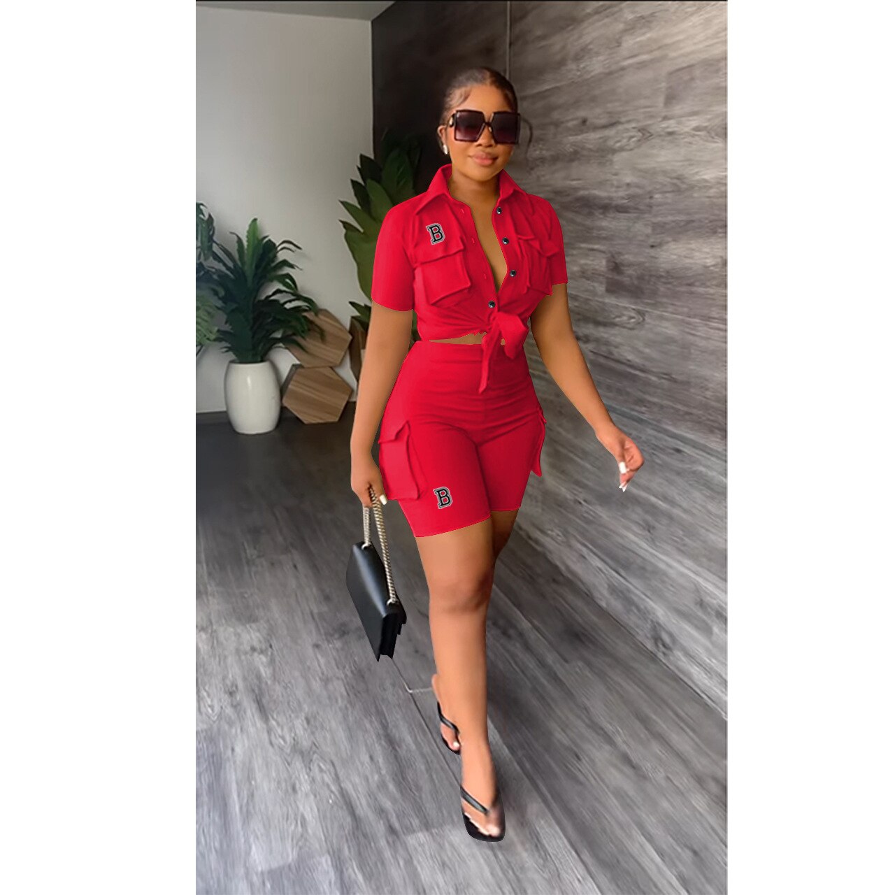 CM.YAYA Street Camouflage Women's Set Short Sleeve Pocket Front Shirt and Cargo Shorts Suit 2023 Two 2Piece Set Outfit Tracksuit