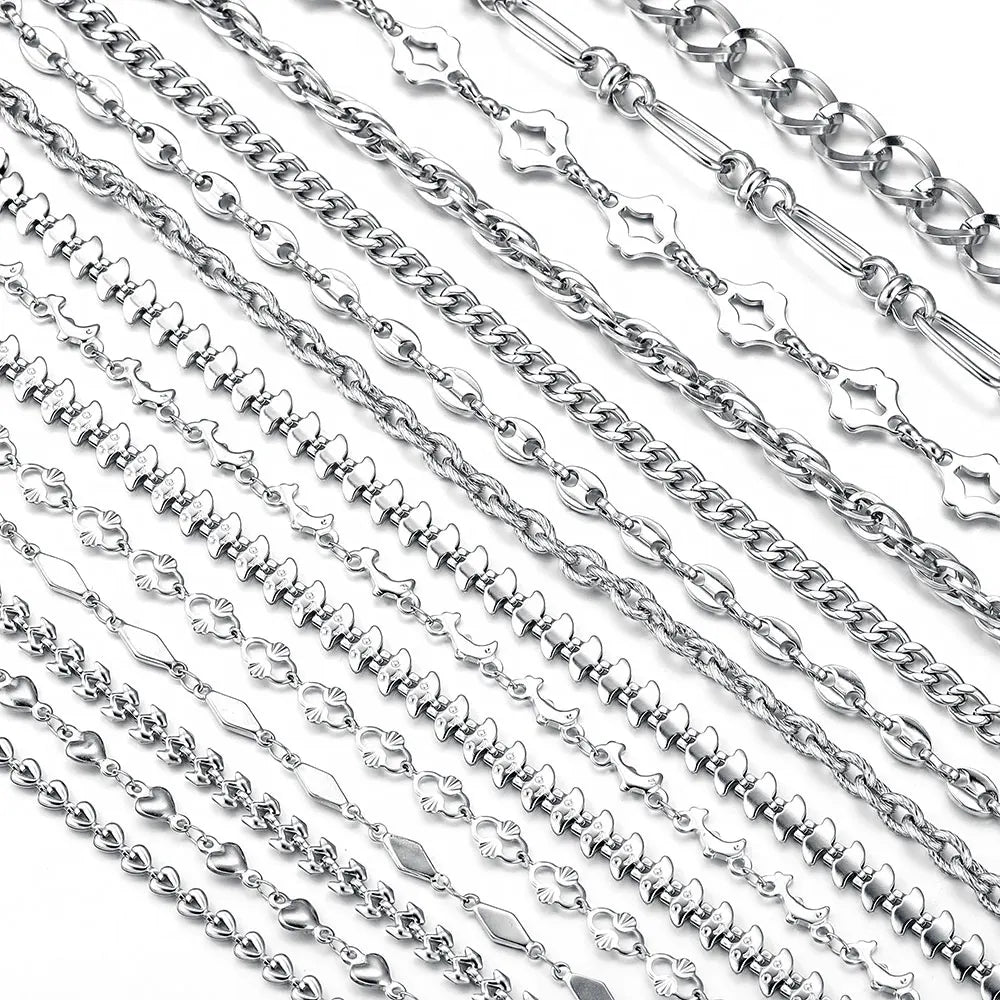 1 Meter Stainless Steel Chain Oval Heart Dolphin Hip Hop NK Cable for DIY Necklace Bracelet Jewelry Making Accessories Wholesale