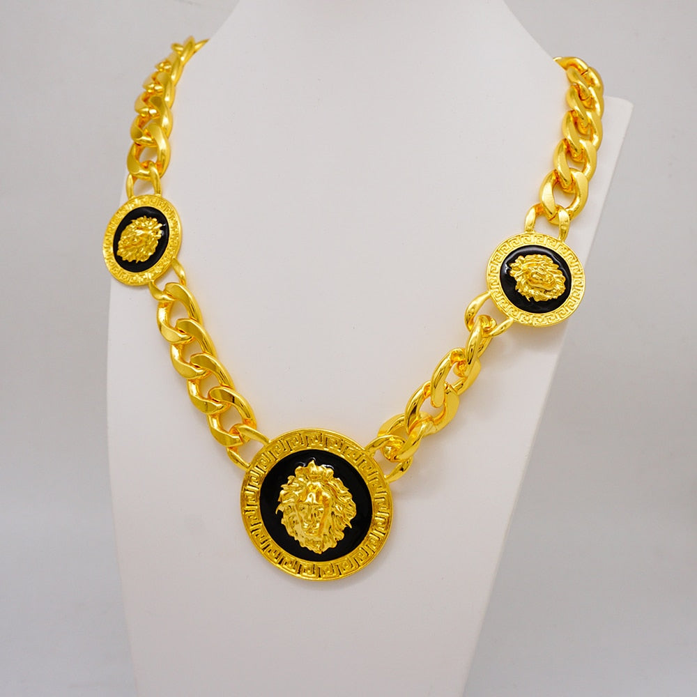 Dubai African Gold Color Jewelry Set For Women Wedding Bridal Long Necklace Ethiopia Necklace Earrings Bracelet Ring Jewellery