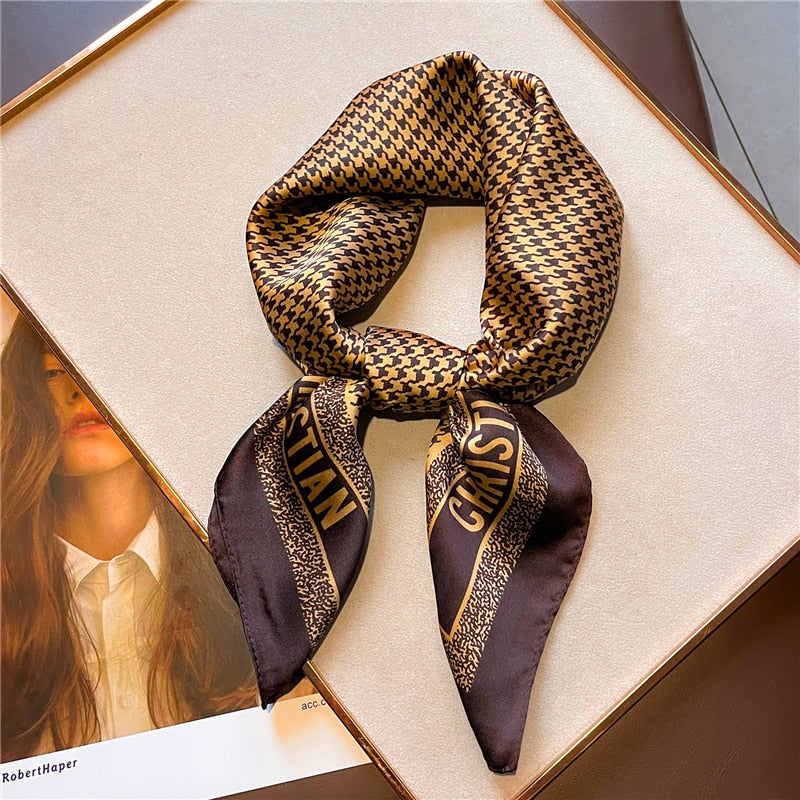 Print 70cm Silk Satin Headkerchief Women Luxury Design Neck Tie Scarf Female Hair Hand  Wrist Foulard Shawl Hijab Bandana New