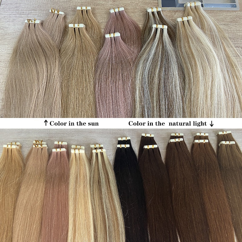 Veravicky Hair Tape In Hair Extensions Natural Human Hair Tiny Interface 4x0.8cm Skin Weft Remy 10pcs 16-24 inch For Thin Hair