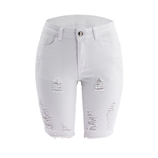 Sexy Ripped Skinny Jeans Shorts Fluorescent Destroyed Holes Stretch Leggings Short Pants Denim Bermudas Baggy Torn Jeggings