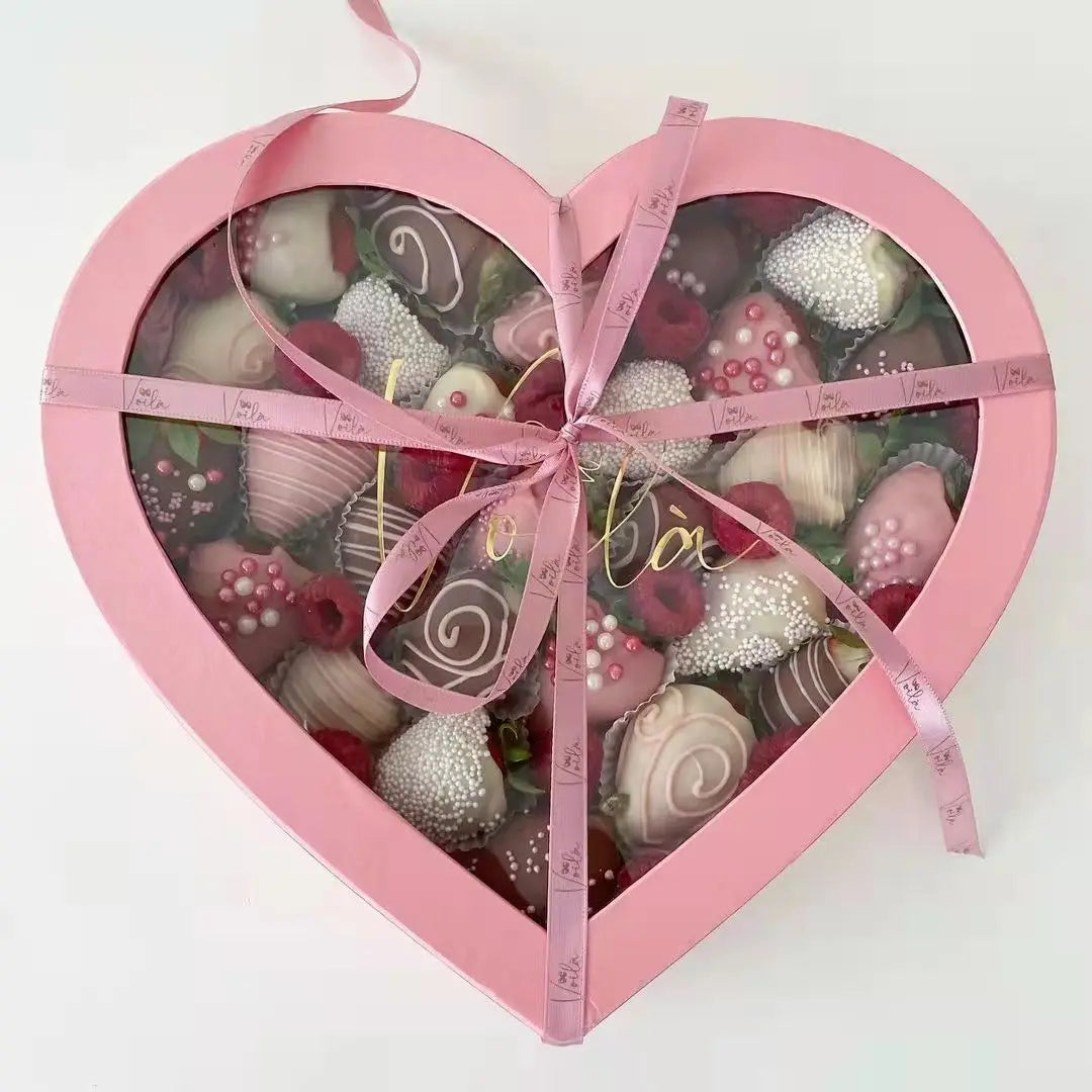 31x31cm Large Mothers Day Chocolate Sweets Charcuterie Packaging Heart Shaped Gift Box With Window