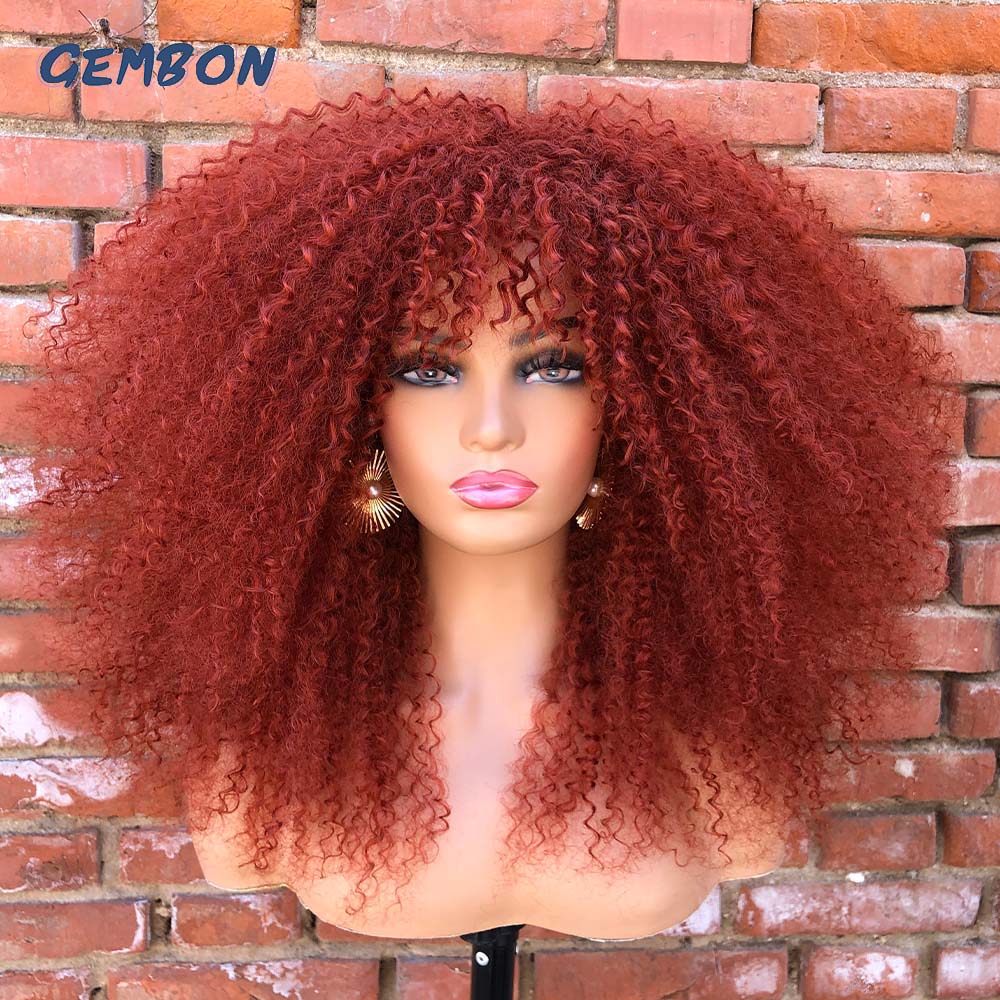 Short Hair Afro Kinky Curly Wig For Black Women Cosplay Blonde Synthetic Natural Red Wigs African Ombre HighTemperature Glueless