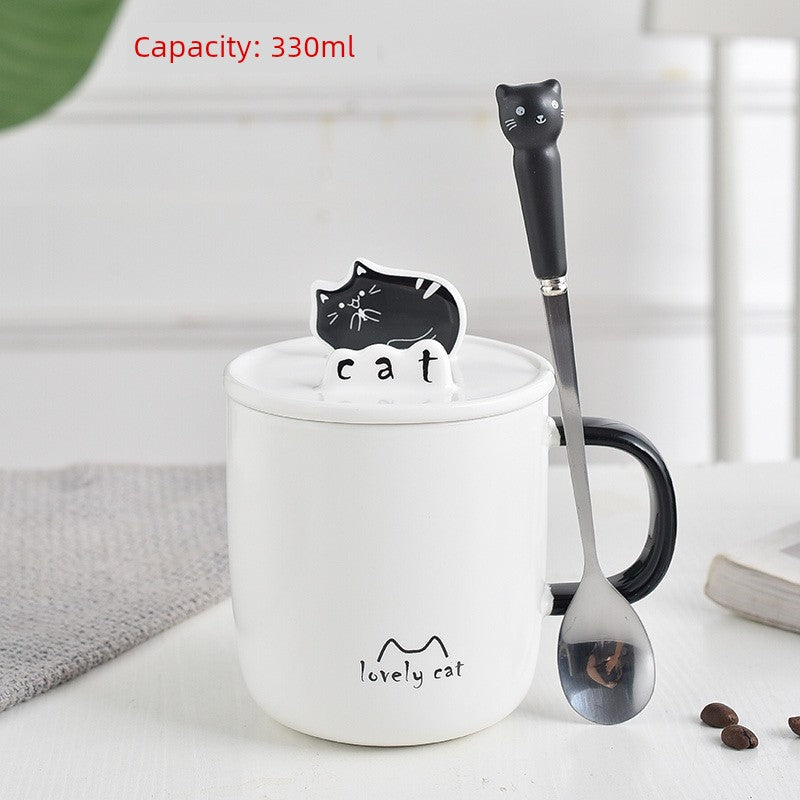 Cute Cat Mug Cartoon Porcelain Cup Couple Men and Women Water Cup Coffee Cup with Cover Spoon Breakfast Milk Cup