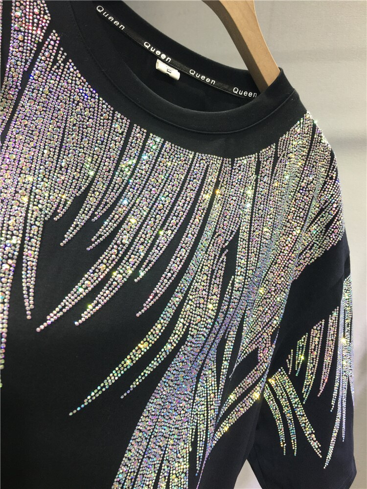 L-4XL Plus Size Tops Rhinestone Graphic T-shirts Luxury Large Size Tunic for Women Men Summer Cotton Women's Clothing Chubby Y2K
