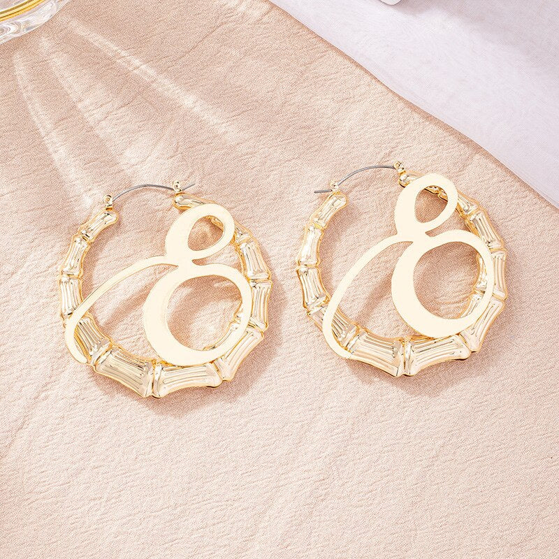 GSOLD Punk Rock A-Z Initial Bamboo Earrings For Women Party Hip-Hop Sexy Jewelry Letter Statement Large Circle Hoop Earring