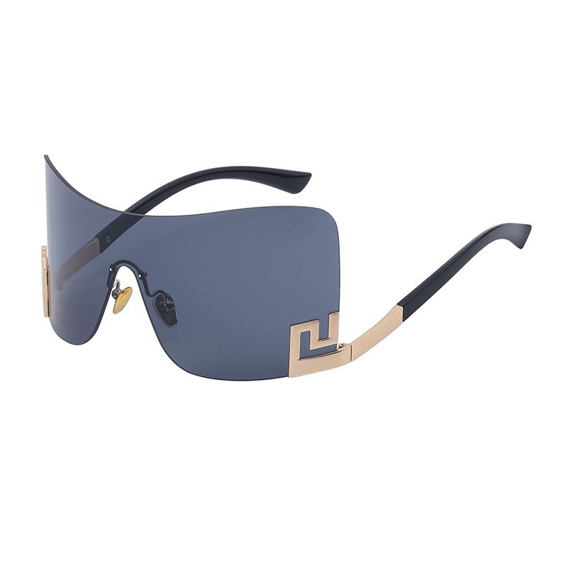 Oversized Rimless One Piece Shield Sunglasses For Women New Fashion Brand Alloy Gradient Arch Sun Glasses Men Hip Hop Eyewear