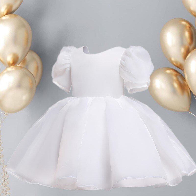 Girls Wedding Puff Sleeve Princess Costume 2023 Fashion Pink Elegant Ball Gown Dresses 3-8 Yrs Kids Vestido For Birthday Party