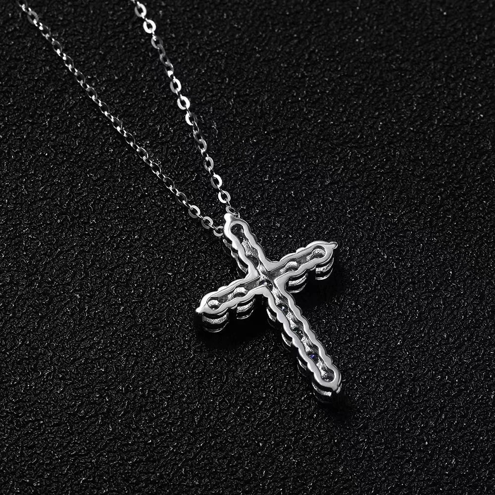 EWYA Real Moissanite Jesus Cross Pendant Necklace for Women 925 Sterling Silver 2.5 3 4mm Diamond Chains Necklaces Fine Jewelry