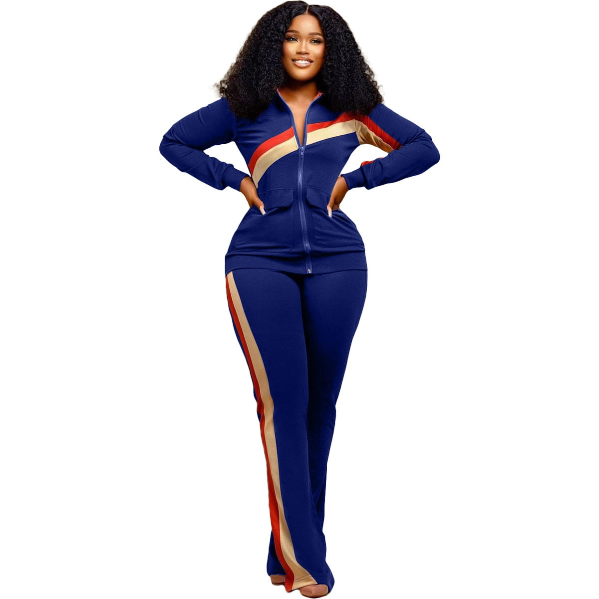 Autumn Winter Fashion Print Two Piece Set Women Casual Sports Style Zipper Top Sweatpants Two Piece Set Women
